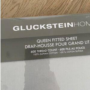 Gluckstein Home 600 Thread Queen Fitted Sheet 100% Cotton Light Grey NWOT